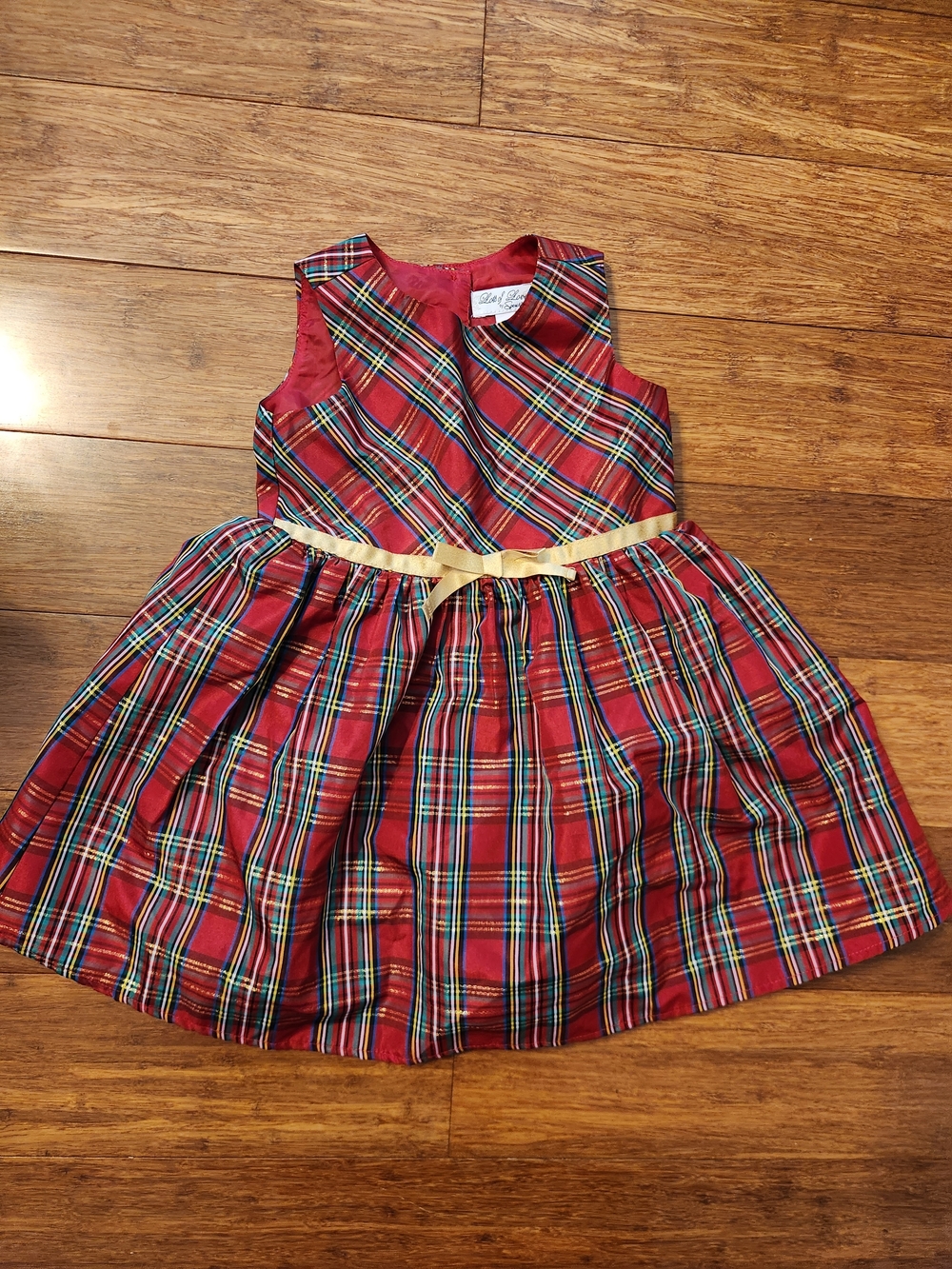 Speechless Girls Classic Red Plaid Holiday Christmas Dress with Gold Bow 3T